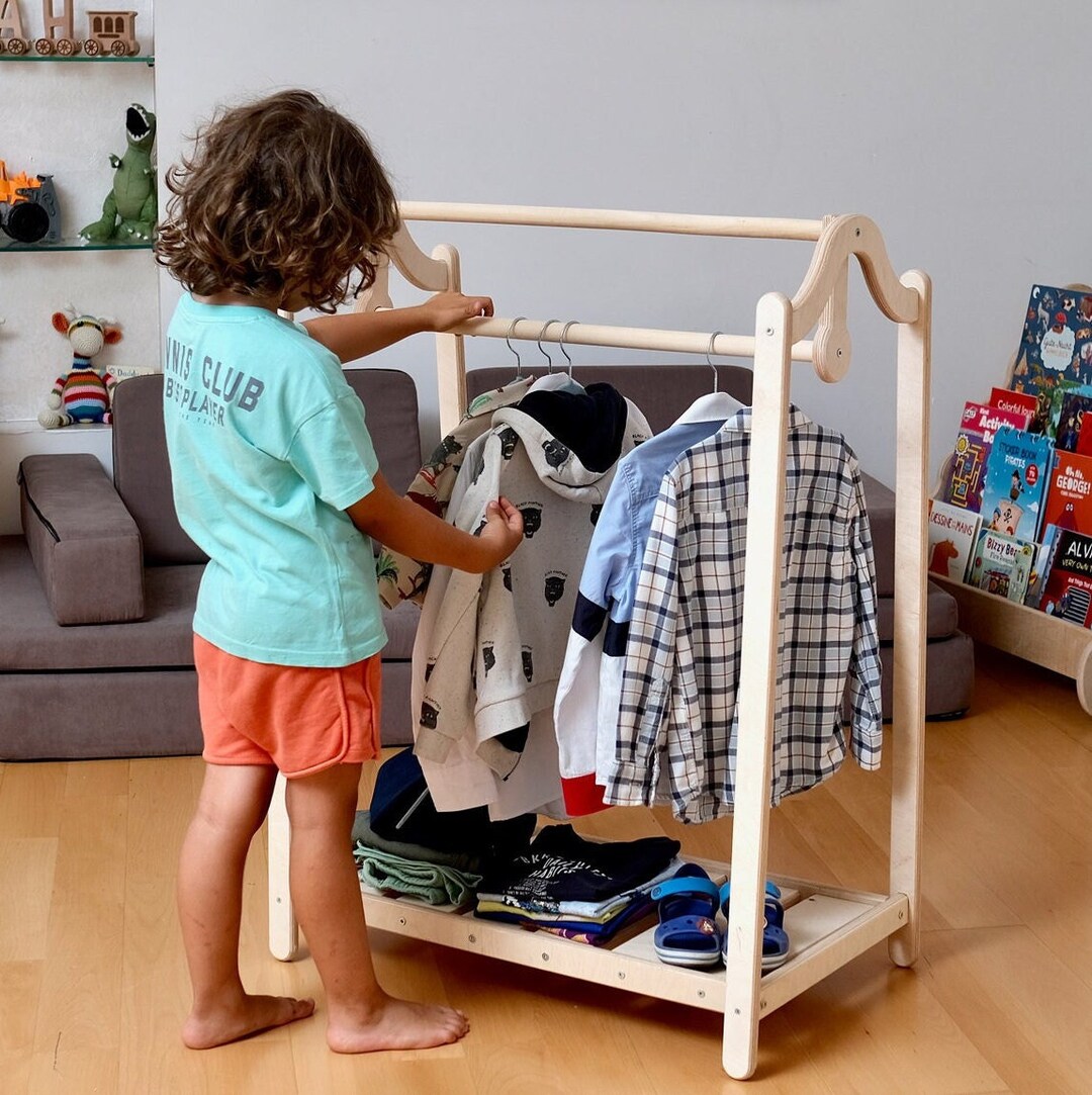 Montessori Toddler Wardrobe And Clothes Rack Set Kids Clothing Storage 