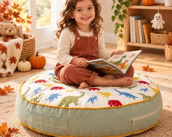 Dinosaur Print Kids Floor Pillow, 70 cm Round Playroom Cushion