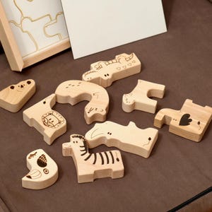 Safari Animal Puzzle, Wooden Montessori Blocks, Educational Toddler Toy, Handmade Animal Puzzle Set, Wooden Safari Toy, Waldorf Toys
