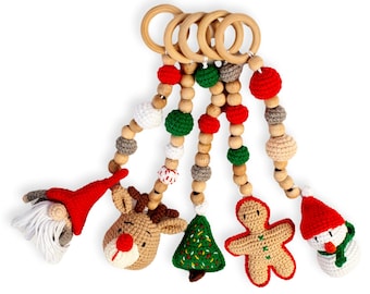 Montessori Wooden Baby Gym Set with Handmade Crochet Hanging Toys, Personalized Sensory Play, Newborn Gift, Baby Play Gym, First Christmas
