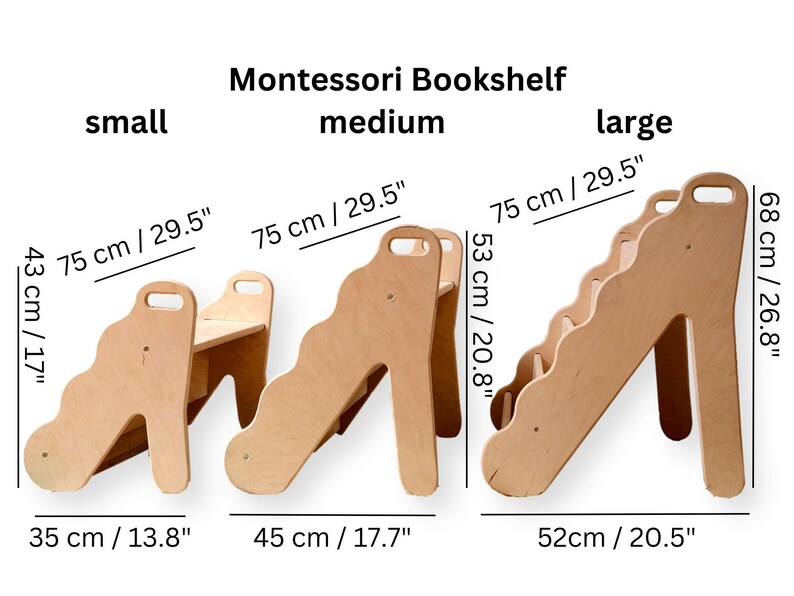 Kids Nursery Bookshelf, Kid Wooden Bookshelf, Montessori Furniture, 3 Size Small Medium Large Kids Bookshelf, Montessori Storage image 10