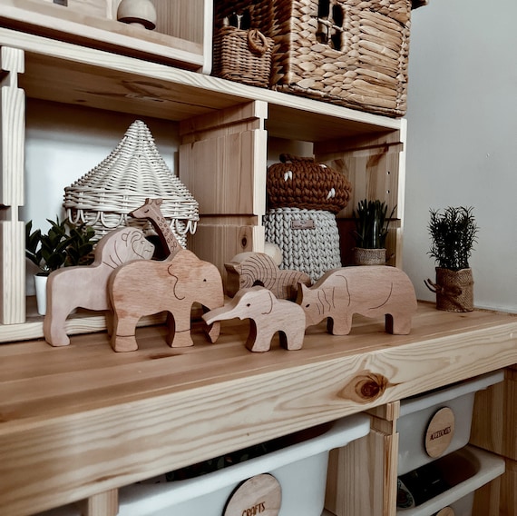 Wooden Safari Toys for Baby, Jungle Animals for Imaginative Play