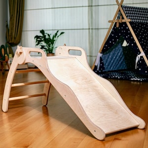 Montessori Slide, Wooden baby play gym slide, Foldable Wooden Slide