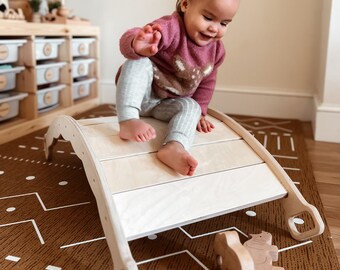 Toddler Wobble Board Montessori Wooden Balance Board with Pillow Playroom Toys Balance Activities 2 Year Old Gift