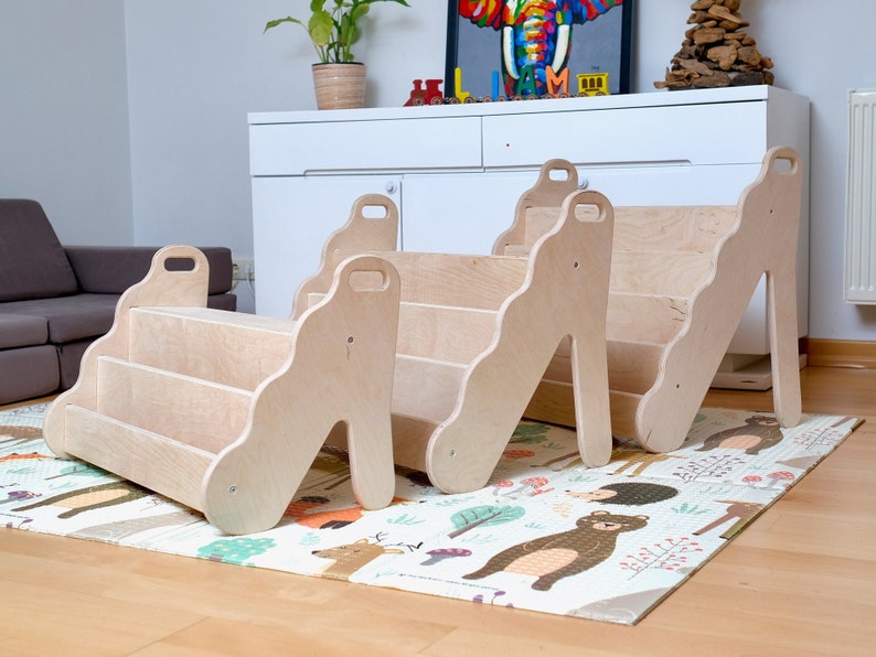 Kids Nursery Bookshelf, Kid Wooden Bookshelf, Montessori Furniture, 3 Size Small Medium Large Kids Bookshelf, Montessori Storage image 9