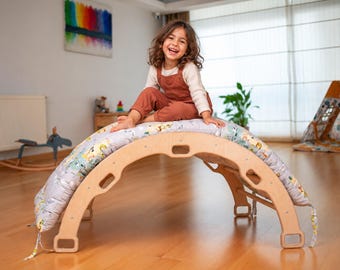 Wooden Montessori Climbing Arch with Pillow, Small or Large Indoor Toddler Climber, Halloween Gift