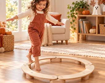 Circular Wooden Balance Beam Set, 4-Piece Indoor Balance Path