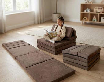 Sofá convertible de espuma, asientos Montessori, alfombra de juegos plegable, muebles para rincón de lectura