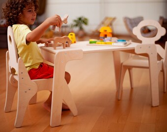 Kids Play Table and Chair, Rocket and Astronaut Design Toddler Chair and Table Set