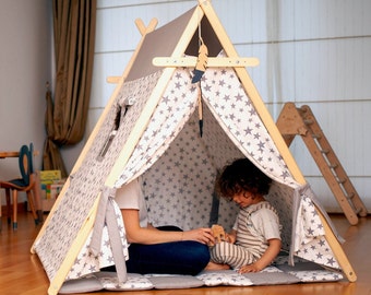 Large Tent for Kids Playroom, Baby Indoor Play Tent and Play Mat Set, Toddler Teepee, Indoor Play House, Tipi Tent