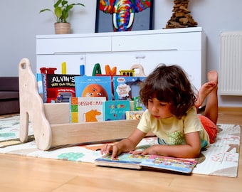 Montessori Toddler Bookshelf with Seat in 3 Sizes - Montessori Furniture for Kids