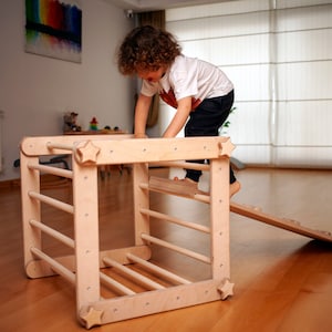 Montessori Cube for Toddler, Transformable Climbing Triangle and Reversible Ramp, Montessori Furniture for Children, Home Gym for Kids