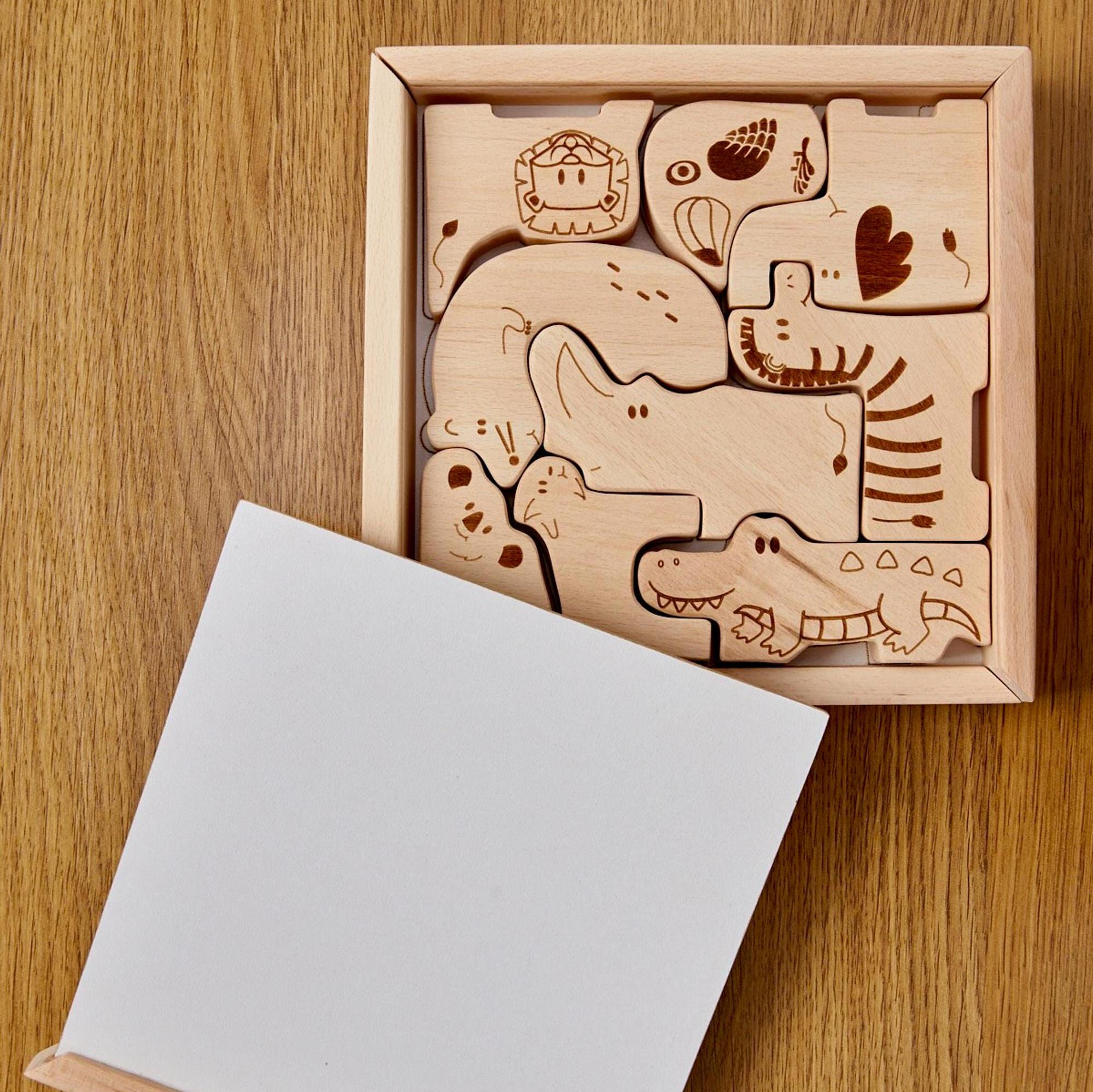 Wooden Safari Animal Puzzle Box, Montessori Educational Toys, 1st ...