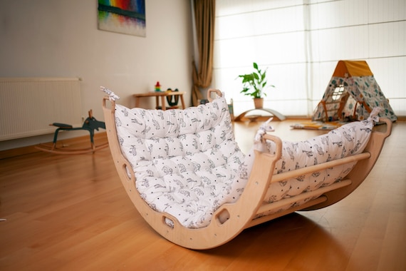4 pieces Montessori Climbing Set - Climbing Arch/Rocker - Climbing/Sliding Ramp - XL Rocker Cushion
