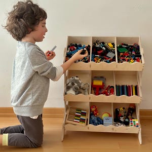 Montessori Toy Shelf, 9 Shelf Wooden Toy Organizer for Kids, Playroom Storage, Toddler Furniture, Children's Room Decor