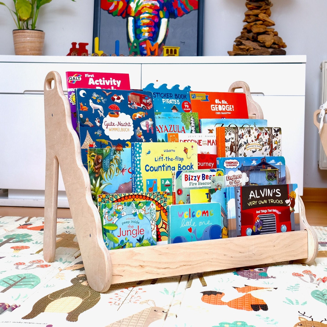 Scaffale Bambini Animali Giungla - Libreria 50x25x102.5 Cm In Legno - Foto 7