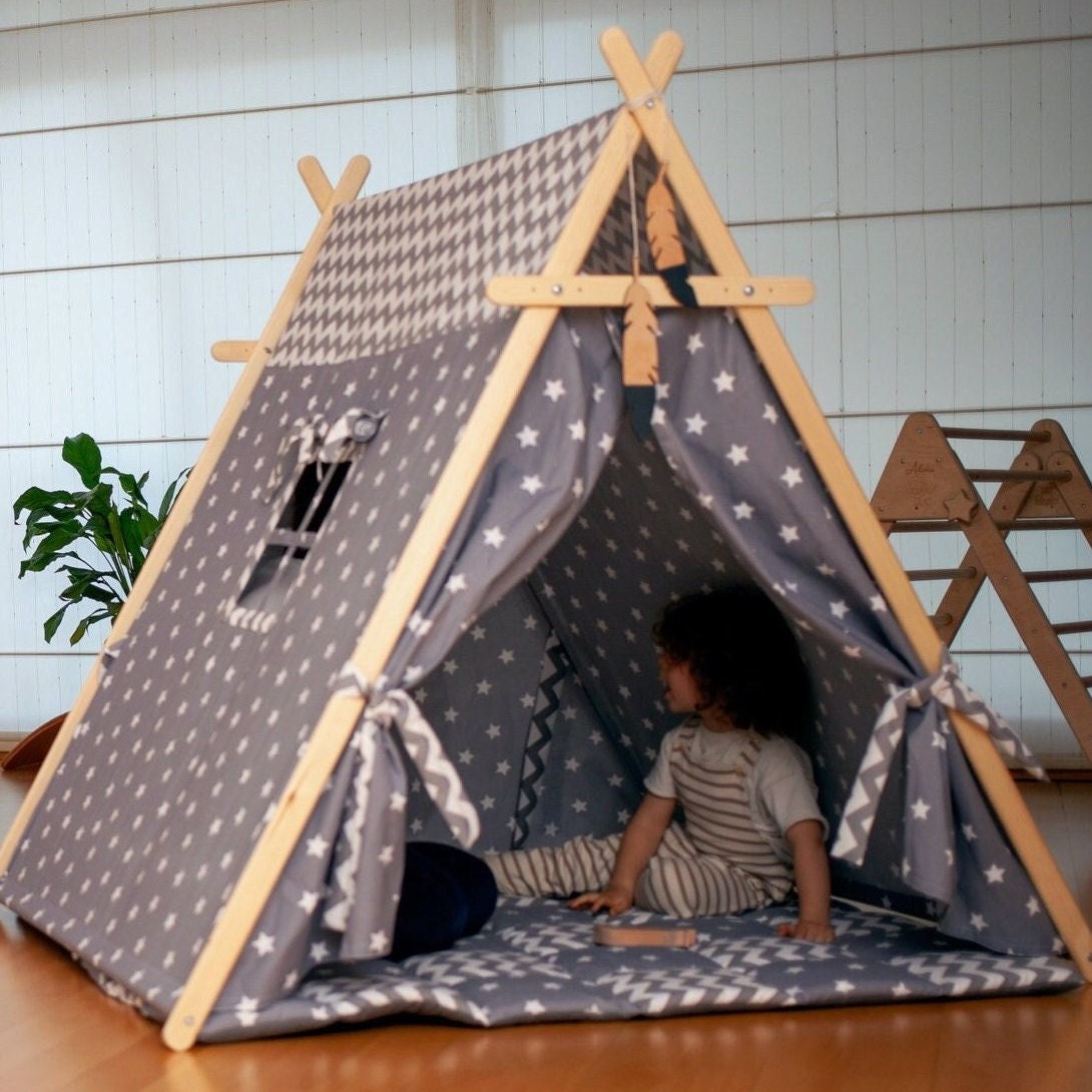 Montessori Kids Teepee Tent With Mat, Foldable Playhouse - Etsy