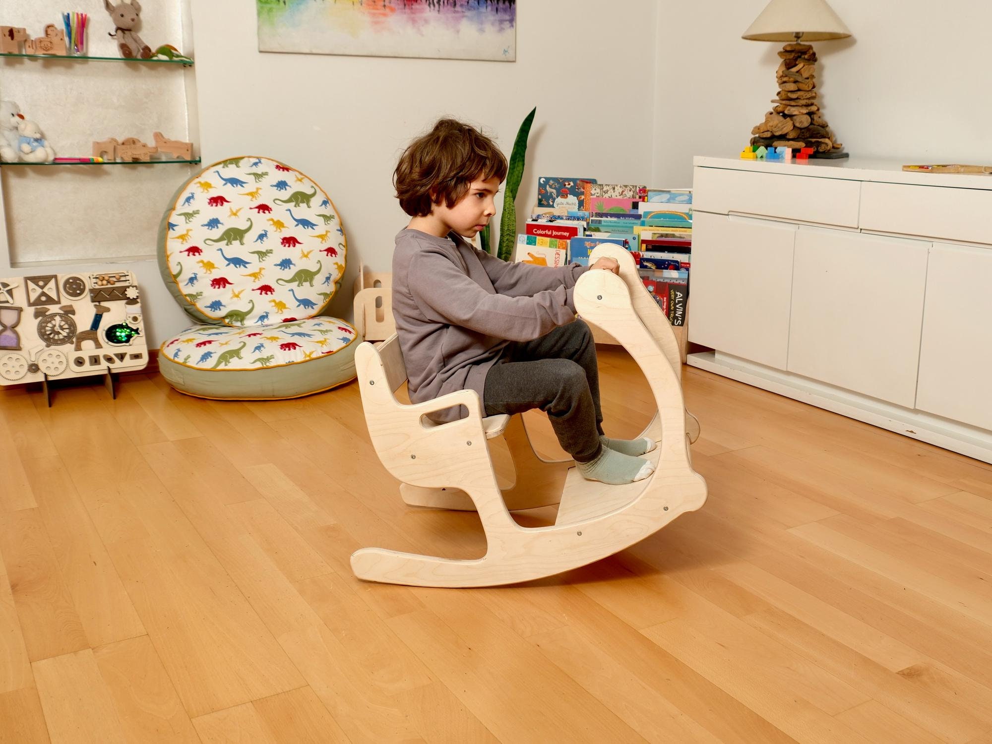 Montessori Wooden Rocking Chair & Table Set – Toddler Seesaw, Perfect Halloween, Birthday, or Christmas Gift, Montessori Playroom Furniture