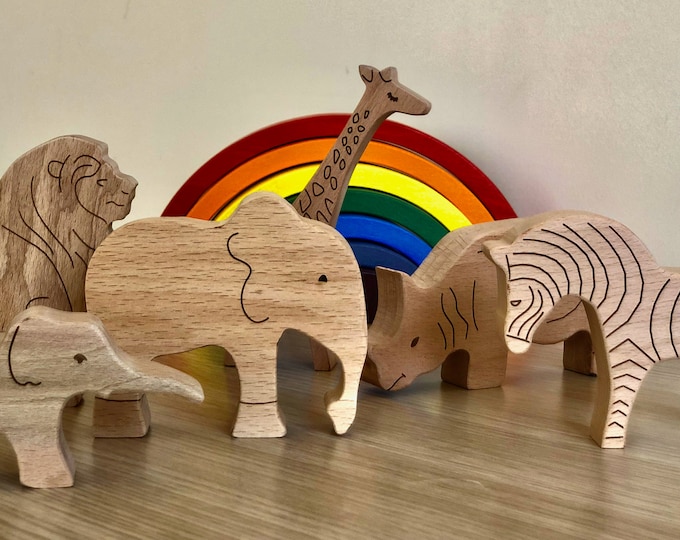 Wilderness Animal Play Set Wooden Toy Blocks Moose Bear Etsy