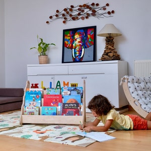Kids Nursery Bookshelf, Kid Wooden Bookshelf, Montessori Furniture, 3 Size Small Medium Large Kids Bookshelf, Montessori Storage image 5