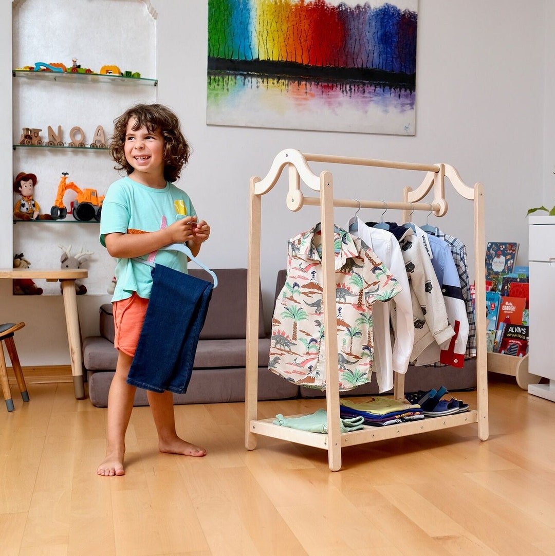 Montessori Wooden Kids Clothing Rack Stylish and Functional