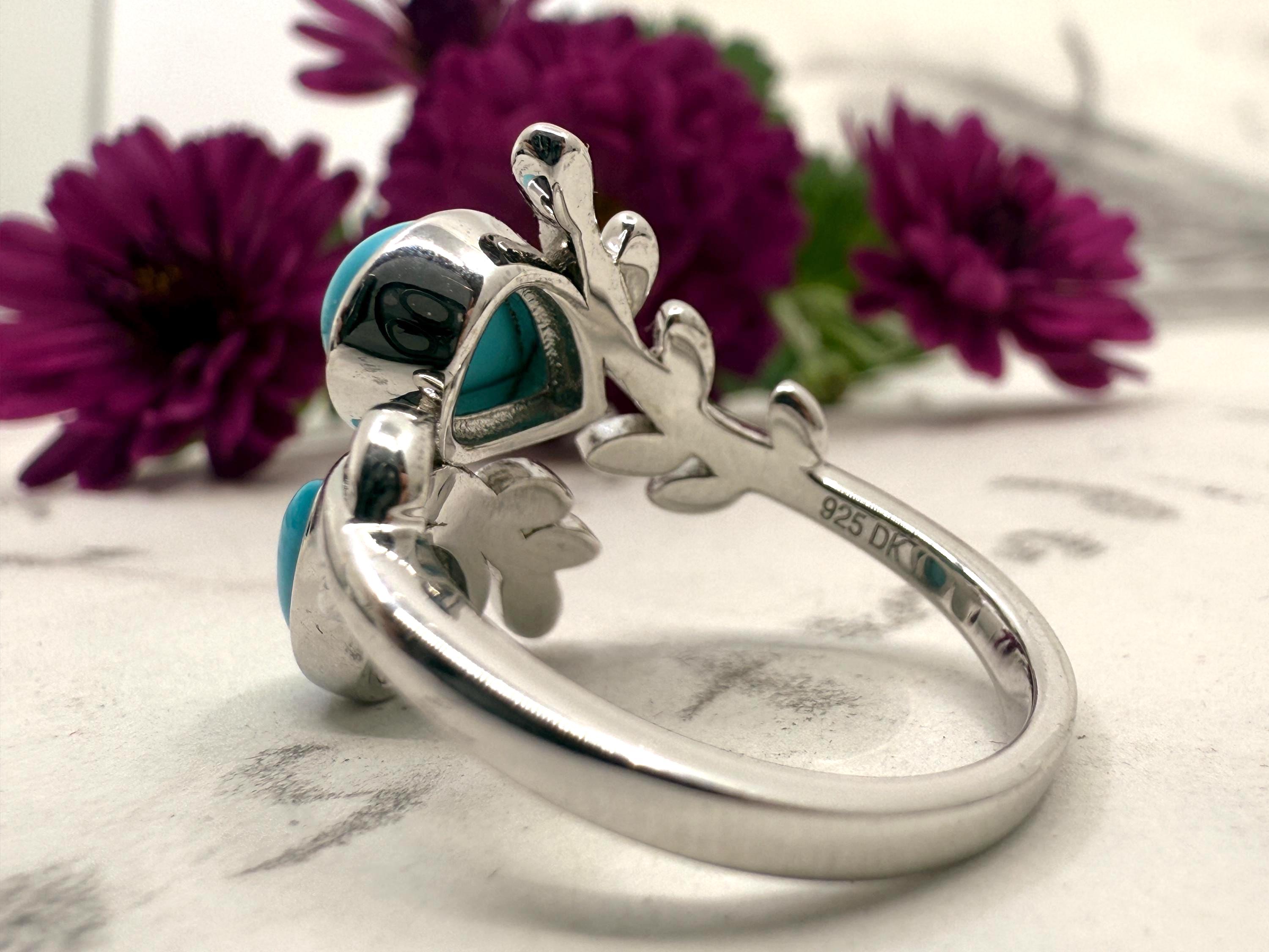 Dk Rind DK Floral 925 Sterling Silver Ring With Turquoise - Size 7.25 - Etsy