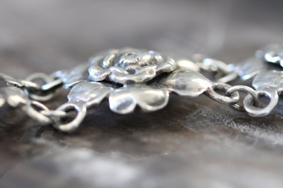 Vintage Sterling Silver 925 Flower Double Link Br… - image 5