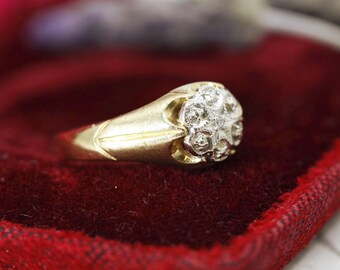 10K Truglo Yellow and White Gold Diamond Two Tone Floral Cluster Ring - Size 12.25