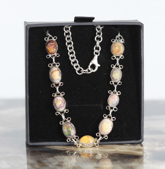 Vintage Sterling Silver Necklace with Mexican Cantera Fire Opals