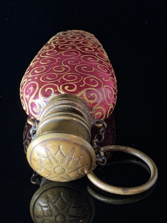 Antique 1800s Gold Gilt Filigree Enamel Cranberry… - image 6