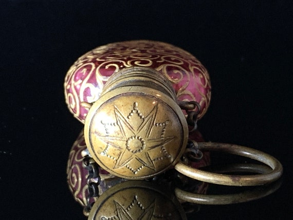 Antique 1800s Gold Gilt Filigree Enamel Cranberry… - image 3