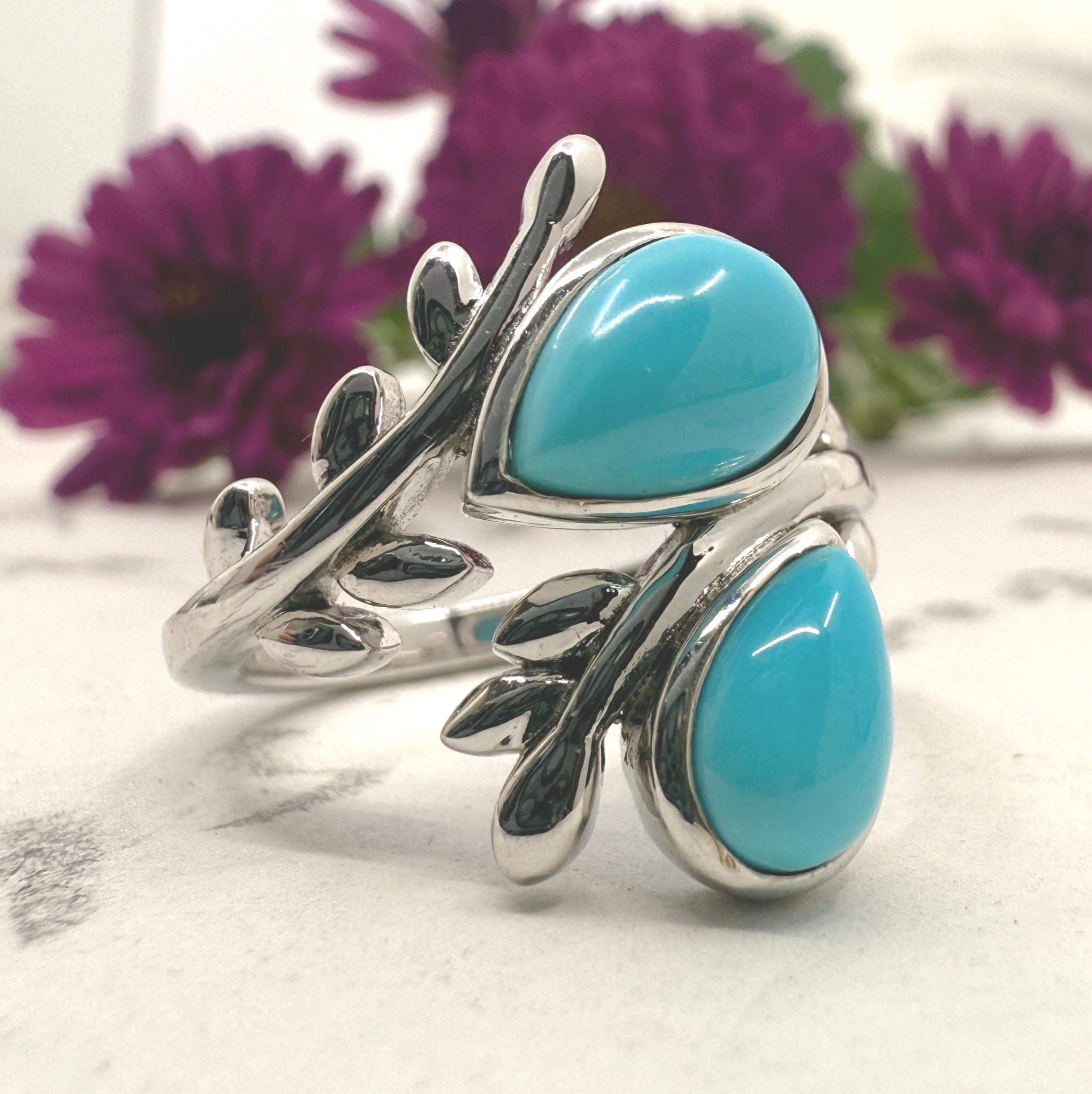 Dk Rind DK Floral 925 Sterling Silver Ring With Turquoise - Size 7.25 - Etsy