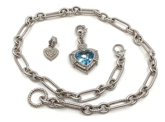 Judith Ripka Sterling Charm Heart Pendant Necklace With Blue