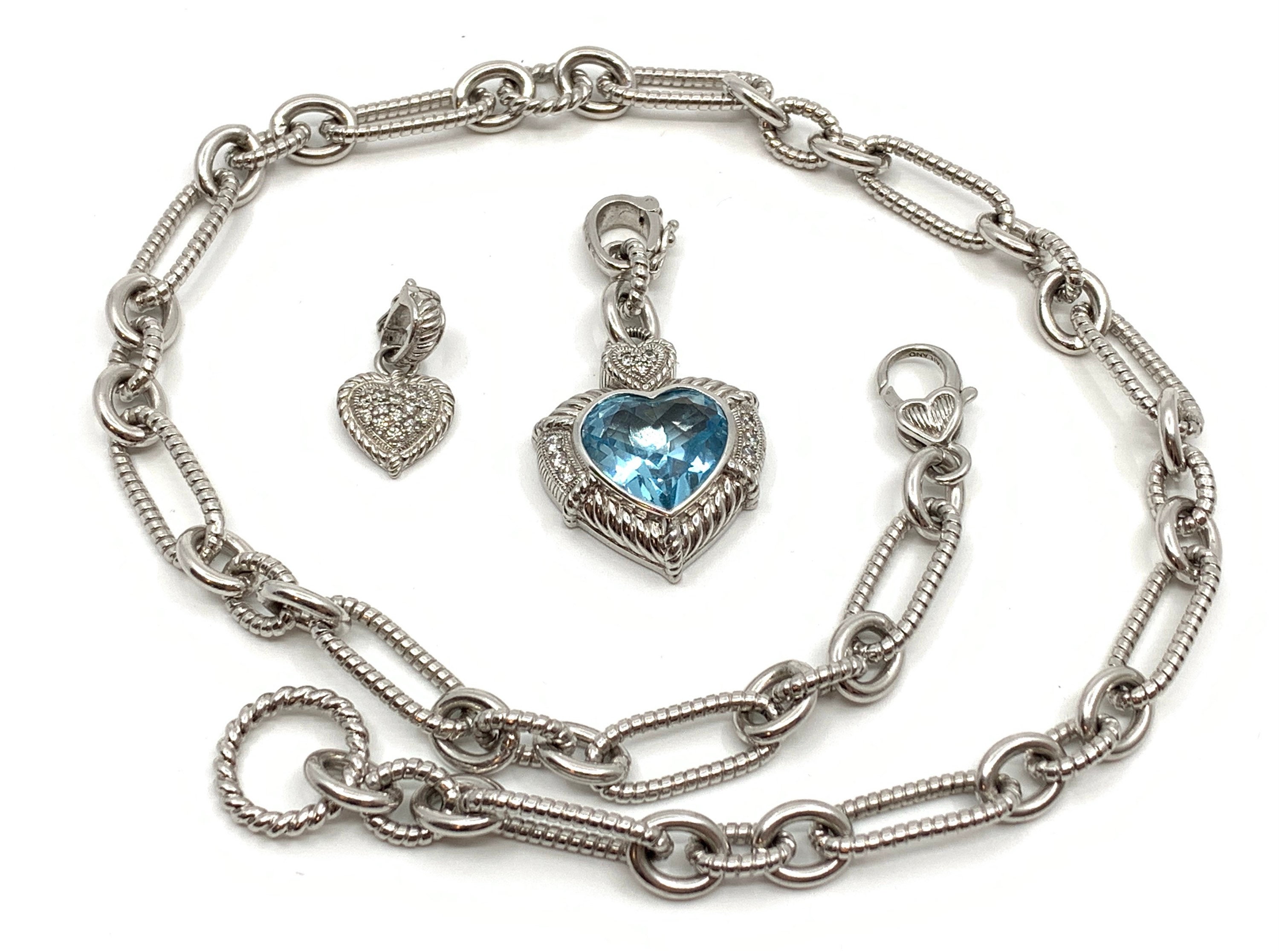 Judith Ripka Sterling Charm Heart Pendant Necklace With Blue