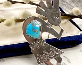 Native American Rogelio Arte Turquoise Kopelli 925 Sterling Silver