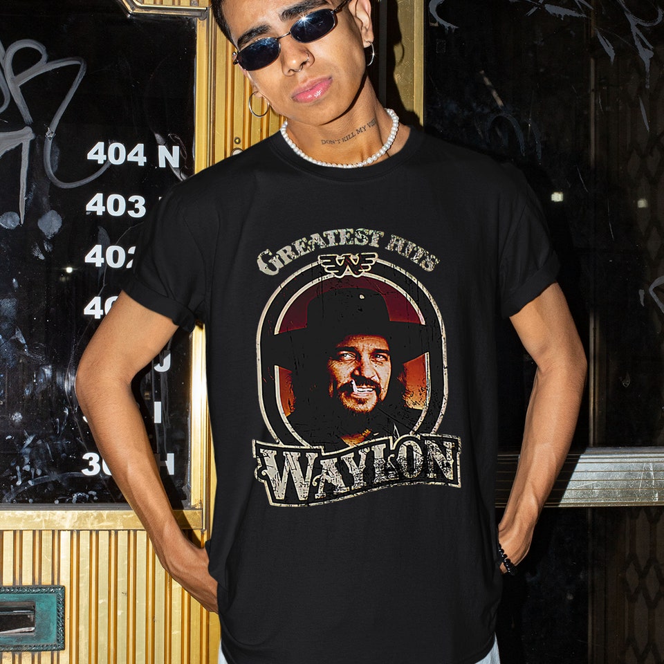 T-shirt Homme Waylon Jennings - Country Rock - Logo Established - Noir - Multi Tailles - Neuf Avec étiquettes