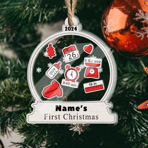 Custom Baby&#39;s First Christmas Ornament, Baby Birth Stars Ornament, 1st Christmas Ornament, Custom Baby Name, 4D Shake Babies Ornament