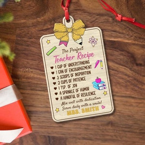 Personalized The Perfect Teacher Recipe Ornament, Teacher Christmas Ornament, Teacher Gift, Teacher Appreciation Gift, Gift From Students