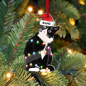 Christmas Tuxedo Cat Ornament, Custom Cat Name Ornament, Tuxedo Cat Mom Ornament, Tuxedo Cat Lover Gift, Cat Owner Gift