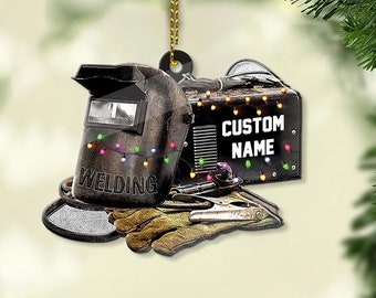 Personalized Name Welder Mask Ornament Christmas, Welder Tool Ornament, Welding Supplies Hanging Ornament, Gift For Welder