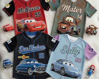 Cars Movie Baseball Jersey, McQueen Mater Doc Hudson Sally Pinstripe Shirt, Disney Family Vacation Jersey, Racing Team Gift, Sporty Tee