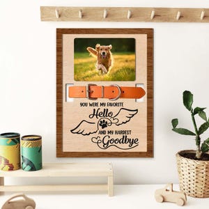 Personalized Pet Memorial Sign With Collar Holder, Custom Dog Memorial Collar Sign, Dog Collar Keepsake, Dog Loss Gift, Pet Hello Goodbye