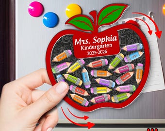 Personalized Teacher Apple Shaker Fridge Magnet, Teacher Apple Sign, Custom Classroom Member With Pencil Token, Back to School Gifts