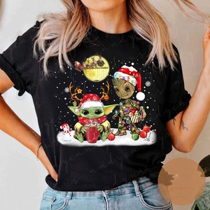 Baby Yoda Groot Christmas Shirt, Disney Star Wars Christmas Shirt, Winter Coffee Sweatshirt, Women Christmas Sweater, Disney Coffee Shirt image 2