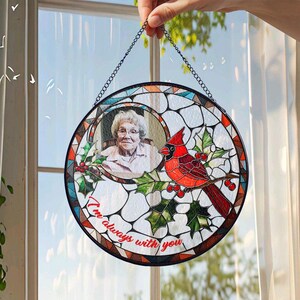 Personalized Photo Memorial Cardinal Glass Suncatcher, Loss Of Someone Gift, Bird Glass Art, Window Hangings, Cardinal Lover Gift