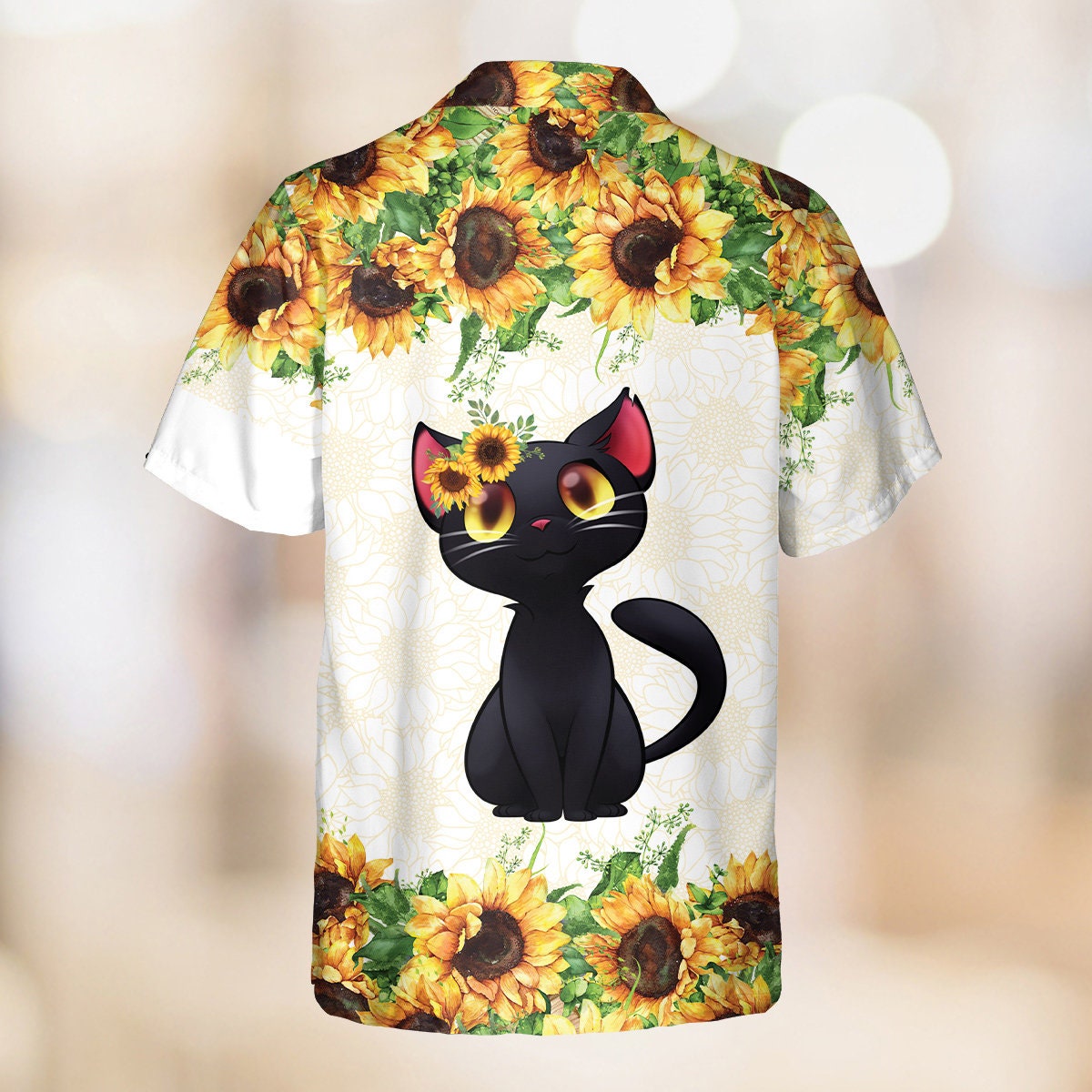 Black Cat Hawaiian Shirt, Cat Lovers Hawaiian Shirt, Cat Sunflower Hawaiian Shirt, Hawaiian Beach Tee, Summer Aloha