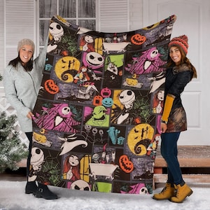 Jack Skellington And Sally Fleece Mink Sherpa, The Night Before Christmas, Halloween Blanket, Jack Nightmare Blanket, Halloween Decor Home
