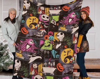 Jack Skellington And Sally Fleece Mink Sherpa, The Night Before Christmas, Halloween Blanket, Jack Nightmare Blanket, Halloween Decor Home