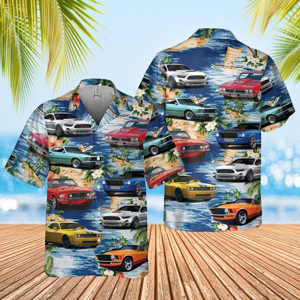 Muscle Car Hawaiian Shirts For Men Women, Summer Beach Aloha Shirt, Hawaii Beach Shirt, Family Gift