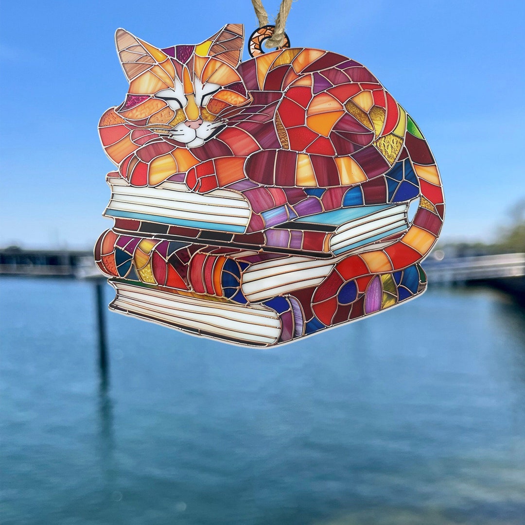 Personalized Sleeping Cat On Moon Suncatcher: A Unique And Thoughtful Anniversary Gift Pet Memorial Or Cat Lovers Gift